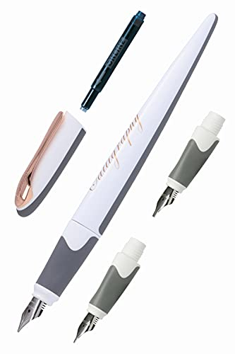 Online Air Kalligrafie Set White Rose I Schönschreibfüller mit Kombipatrone & 3 Federn in den Strichstärken 0,8/1,4/1,8mm I Kalligraphie Füller Geschenkset I für Standard-Tintenpatronen & Konverter