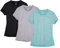 icyzone Women's Workout Running T-Shirt Activewear Yoga Gym Short Sleeve Tops Sports Shirts, 3-Pack (M, Black/Granite/Green)