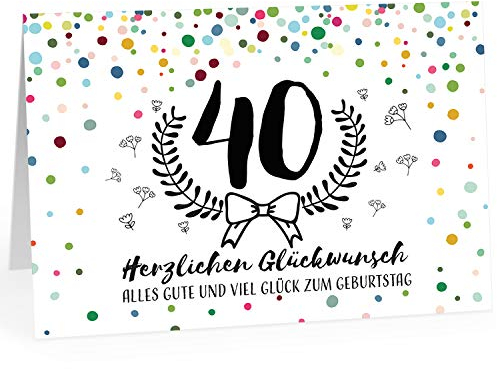 XXL Geburtstagskarte (A4) | Konfetti 40 | mit Umschlag | Glückwunsch zum 40. Geburtstag | edle und hochwertige Klappkarte | Grußkarte | Maxikarte extra groß