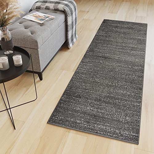 TAPISO Sari Teppich Läufer Flur Schwarz Meterware Kurzflor Küche Wohnzimmer Schlafzimmer Küchenläufer Korridor Brücke nach Maß ÖKOTEX 70 x 180 cm