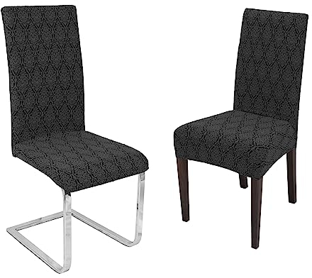 BEAUTEX 2er Set Stuhlhussen, elastische Stretch Hussen Bi-Elastic, Motiv und Farbe wählbar (Motiv Barock, Farbe Grau)