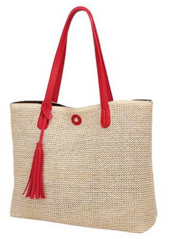 wootbees Sac de Bandoulière en Paille, Femmes Straw Sac à Main Sac D'épaule pour Voyage de Plage Fait Main Tissé Sac de Paille Panier tissé Sac tissé à la Main Sac de Plage d'été pour Femmes/Filles