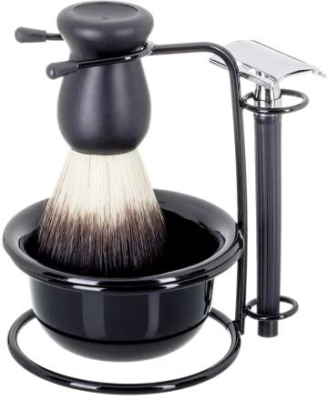 Rasierer Set für Herren mit stabiler Schale, weichem Pinsel und Nassrasierer in schwarz