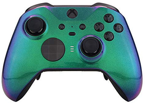 eXtremeRate Carcasa para Xbox One Elite Protectora Placa Frontal Kit de reemplazo Cubierta Shell Case Funda para mando Xbox One Elite Series 2 Modelo 1797-Incluye Anillos de Joysticks(Violeta a Verde)
