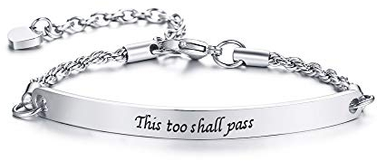 XUANPAI Inspirierend Motivierend THIS TOO SHALL PASS Graviertes Positives Mantra Message Bar Rope Armband