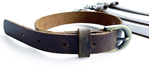 Jeereal Genuine Leather Stirrup Straps (4 Pack) with Metal Buckle Adjustable Length (Dark Brown)