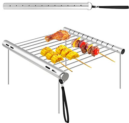 MOPOIN Holzkohlegrill Edelstahl, Tragbarer Campinggrill, Camping Grill Holzkohle, Klappbarer Grillrost Edelstahl Mini Grill für Picknicks Camping BBQ Trekking Reise Hinterhöfe Outdoor