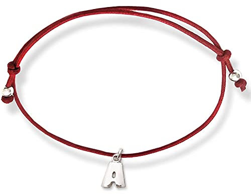 Braccialetto filo rosso del destino con iniziale in argento