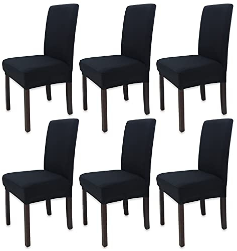 Leeyunbee 6 Pièces Housse de Chaise Moderne élastique, Amovible Lavable Extensible Housses de Chaise de Salle à Manger, Couverture de Chaise pour Décor Salle à Manger, Hôtel et Mariage (Noir)
