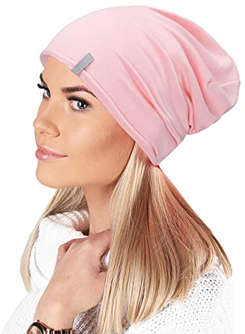 Mikos* Damen Mütze Bamboo Sommer Frühling Soft Beanie für Damen Herren Kind Mädchen Jungen Sommer Dünne Leichte Atmungsaktiv Long Slouch Beanie Chemo Kopfbedeckung(700) (Rosa, S-M)