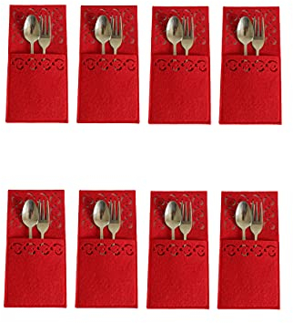 8 Stücke Weihnachten Besteckhalter Taschen Tischdeko, Weihnachten Besteckservietten Bestecktasche Aus Filz, Abwaschbar Weihnachten Besteckbeutel Serviettentasche Weihnachtsdeko, Ohne Besteck (Stil A)