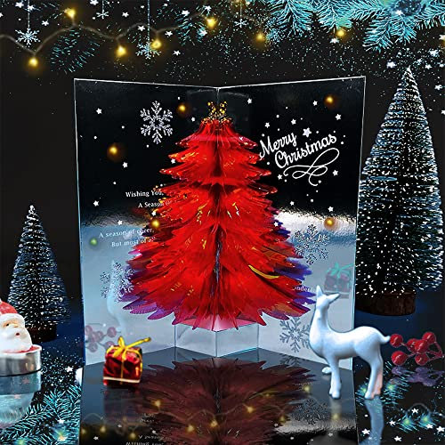 3D Grußkarte Pop Up Weihnachtskarte Kristall Weihnachtsbaum Tannenbaum Geschenkkarte Dreidimensional Karten Weihnachten Grußkarte Klappkarten mit Umschlag Rot