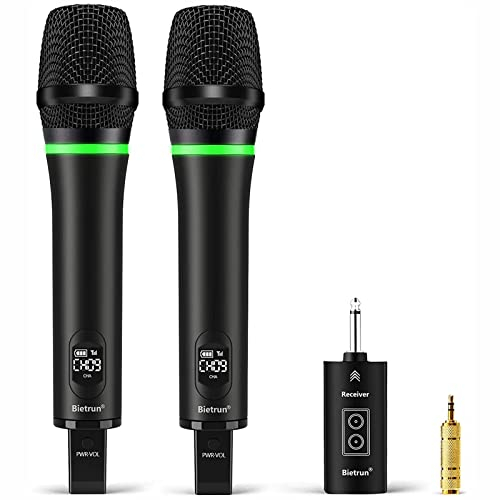 Bietrun UHF wiederaufladbar drahtlos Karaoke Mikrofon 50M kabellos Funkmikrofon 6,35mm Empfänger mit Bluetooth dynamische Metall Mikrofon für PA Karaoke Anlage PartyBox Mischpult Party Hochzeit Rede