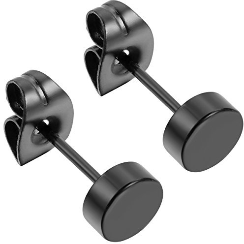 JewelryWe Schmuck Herren-Ohrringe, 4mm Kreis Ohrstecker, 2pcs(1 Paar), Edelstahl, Schwarz