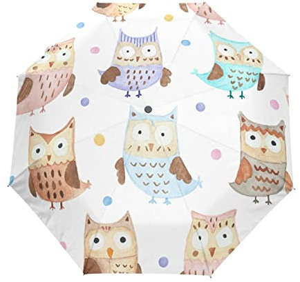 Motif Chouette Étoile Animal Parapluie Pliant Ouverture et Fermeture Automatique Protection UV Parapluies Pliant Coupe-Vent Ultra-léger pour Voyager Plage Femmes Enfants Fille