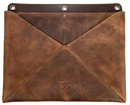 Leather At Home, Organiseur mural rustique fait à la main à partir de cuir pleine fleur – Crochet de porte pour documents, lettres, factures et enveloppes – Marron bourbon