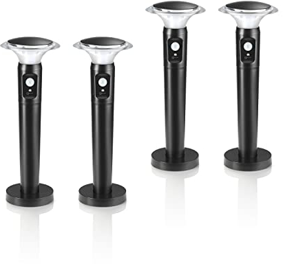 Auraglow Kabellose batteriebetriebene Outdoor-PIR-Bewegungssensor-aktivierte moderne LED-Gartenwege, wetterfest, 4er-Pack mit Erdspieß und Montagefuß