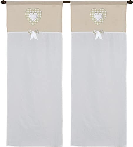 coppia di tendine a vetro da cucina a pannello con passante art MARYLAND tessutto effetto lino seta in poliestere per finestra e porta finestra in salotto cucina bagno mis 60x150cm cuore beige