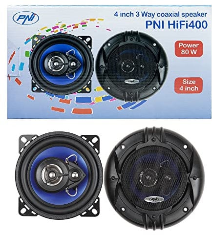 PNI Altavoces coaxiales para Coche HIFI400, 80W, 4 Ohm, 10 cm, 3 vías, Núcleo de inyección con diámetro 100 mm, Juego de 2 Piezas