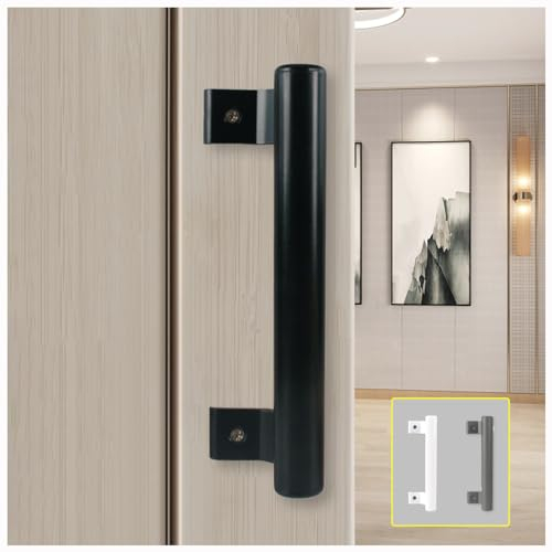 KAFENDA 8 pouces en alliage d'aluminium poignée de porte coulissante balcon poignée de porte en verre armoire de salle de bain poignée de porte de grange poignée en métal moderne (Noir)