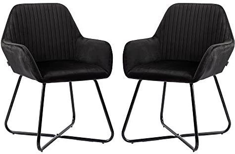 Mingone 2er Set Esszimmerstuhl Retro Samt Küchenstühle Schalenstuhl Stuhl Wohnzimmer Konferenzstuhl Polsterstuhl Sessel mit Armlehne (Schwarz)