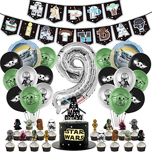 9 Jahre Geburtstag Dekoration 41 Pcs,Geburtstag Luftballons,Nummer 9 Ballon,Geburtstag Banner,Cupcake Topper,für 9 Jahre Jungen Mädchen zum Geburtstag Party Dekoration