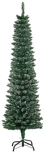 HOMCOM 5.5FT Artificial Snow Dipped Christmas Tree Xmas Pencil Tree Holiday Home Indoor Decoration with Foldable Black Stand, Green