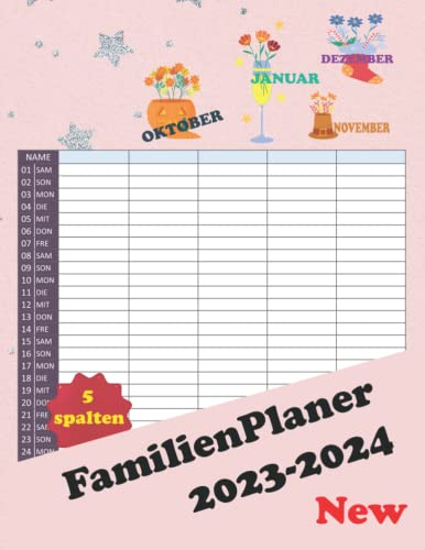 FamilienPlaner 2023-2024 5 spalten: Familien-Timer mit 5 Spalten, | kalender für 12 Monate, January 2023 - Dezember 2023 | die maus monatsplaner ... / chöner Familienkalender mit Ferienterminen