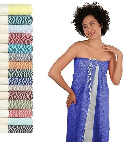 Flora Furora Saunahandtuch Saunatuch Damen + Herren, Hamamtuch groß 100x200 XXL: lang, platzsparend, leicht | Sauna Handtuch, Wellness Spa Tuch (Dunkelblau, 100 x 200 cm)