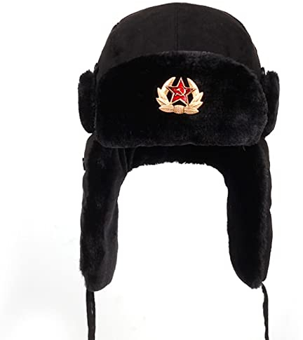 DEPAJA Russische Mütze Warmes Herbst- Und Winter-Militärabzeichen Der Sowjetischen Armee, Russland, Bomberhüte, Piloten-Trapper, Fliegermützen, Schwarz, Einheitsgröße