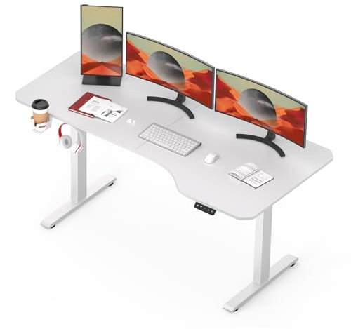 SANODESK 160×75CM Electric Standing Desk Height Adjustable Corner Standing Desk Sit Stand Table Adjustable Desk with Memory Smart Pannel for Home Office