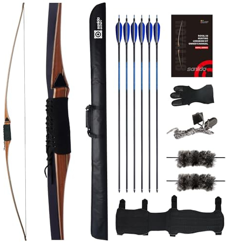 Sanlida Archery 68” Royal X8 Longbow Traditional Wooden Hunting Bow Handmade Hunting Bow and Arrows kit for Adults & Traditional Archers, RH Only (45lbs, Right Hand)