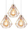 TOKIUS Lot de 3 Lustres Suspensions Industrielles Luminaires Plafonnieres E27 Vintage Plafond Abat-jour Rétro Design Métal Cage Ø160mm éclairage de plafond Cuisine Salon,Cuivré (L-3pcs)