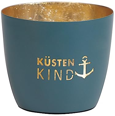 Seaside No.64 - Maritime Windlichter Baltic aus Metall mit ausgestanzten Motiven - Verschiedene Farbkombinationen für Teelichter & Stumpenkerzen in Haus und Garten (Küstenkind - DKL.blau, Gold)