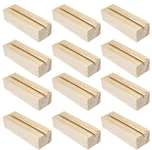 Mesybveo 12 Stück Kartenhalter Holz, 7cm Rechteck Menükartenhalter aus Buchenholz, Positionskartenhalter, Namensschild-Fotohalter, Fotoclip, Positionshalter aus Holz, für Hochzeiten, Restaurants
