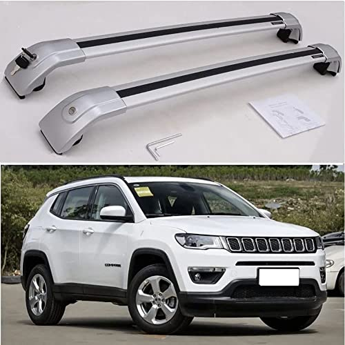 MEFFEE Dachträger-Set Aluminium Dachträger für Jeep Compass 2017-2022, 2 Stücke, 180 kg Traglast, Einfache Schnappmontage, Silber