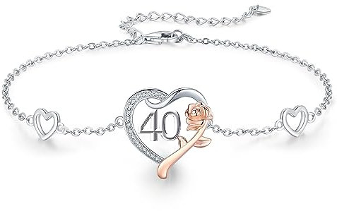 CHENGHONG 40th Geburtstag Armband, Personalisiert Armband 925 Sterling Silber Rosen Herz Armband Zahl Jahrestag Geburtstag Geschenke für Damen Frauen…