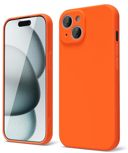 oakxco for iPhone 15 Phone Case Liquid Silicone, Neon Bright Solid Color, Thin Slim Soft Rubber Gel Matte TPU Plain Simple Cover for Women Girl Cute,Neon Orange