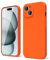 oakxco for iPhone 15 Phone Case Liquid Silicone, Neon Bright Solid Color, Thin Slim Soft Rubber Gel Matte TPU Plain Simple Cover for Women Girl Cute,Neon Orange