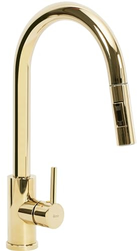 Rea Küchenarmatur ausziehbar, Frischgold, Messing, Küchenspüle, Mischbatterie, heiß und kalt, verstellbar, Einhebel, 360° drehbar (Gold)