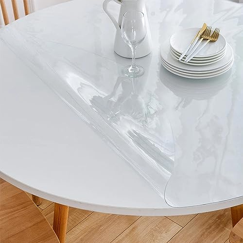 Rund Tischfolie Transparent 81cm - Transparente Tischdecke Nach Maß 1mm - Wasserdicht V-Kante Schutztischdecke Durchsichtige Schreibtischunterlage Ideal für Küchen und Esszimmer, Durchsichtig 1mm