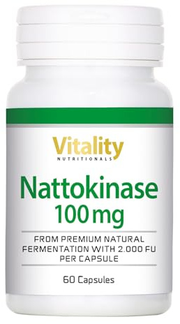 Nattokinase Hochdosiert 100 mg, fermentierter Sojabohnenextrakt (60 Kapseln) Premium Nahrungsergänzung Vitality Nutritionals by VitaminExpress