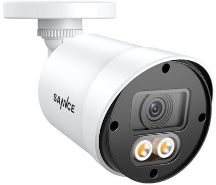 SANNCE 1080P Überwachungskamera Outdoor, Farb Nachtsicht-Außenkamera mit 2 Warmen Lichtern, IP66 Wetterfest für den Innen und Außenbereich(Weiß)