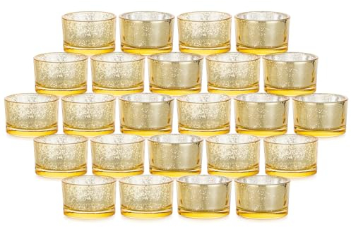 Candeldo Photophores dorés en verre : 24 pièces photophores petites bougies chauffe-plat en verre décoration dorée décoration de table mariage Noël couronne de l'Avent