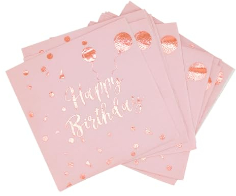 40 Stück Rosa Geburtstags Servietten, Roségold Papier Party Servietten, Geburtstagsservietten Rosegold, Servietten Rose Gold Dots, Geburtstagsdeko Servietten, für Frau Mädchen Geburtstag Party Deko