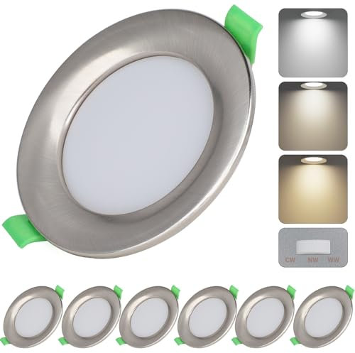Qingmiao LED Einbaustrahler 230V Dimmbar 7W IP44 Einbauleuchten Deckenspots Deckenstrahler, für Badezimmer Küche Wohnzimmer,Silber 6er Set