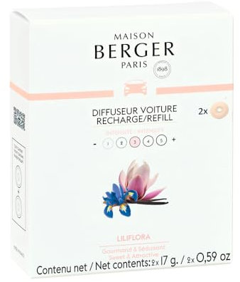 Maison Berger - Refill für Auto-Diffusor Liliflora - Zarte und feminine Duftnote - Lang anhaltende Diffusion - Packung mit 2 Refills