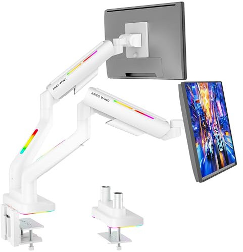 ARES WING Multiple Monitor Stand for 17 to 35 inch, Monitor Stand for Desk 2 Monitors with RGB, PRO Holds Up to 44 Lbs Per Mount with Gas Spring White