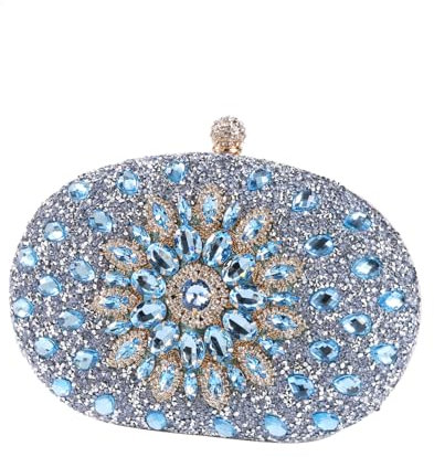 Beaguful Damen Abendtaschen Glitzernde Strass Clutch Geldbörsen Luxus Handtaschen, Oval Hellblau, 7.9 x 2.0 x 5.5 inches
