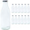 Vitrea 12 leere Glasflaschen 1 Liter Schraubverschluss Silber - Milchflaschen, Saftflaschen, große Flaschen zum Befüllen mit Deckel - für, Saft, Smoothies, Öl - 12 Stück, TO48, Milch